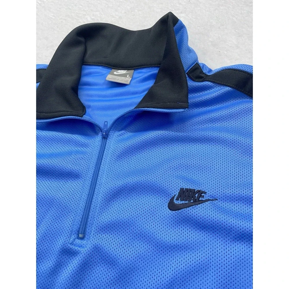 VTG Nike‎ Mens Blue Black Mesh Quarter Zip Pullover Track Jacket Long Sleeve L